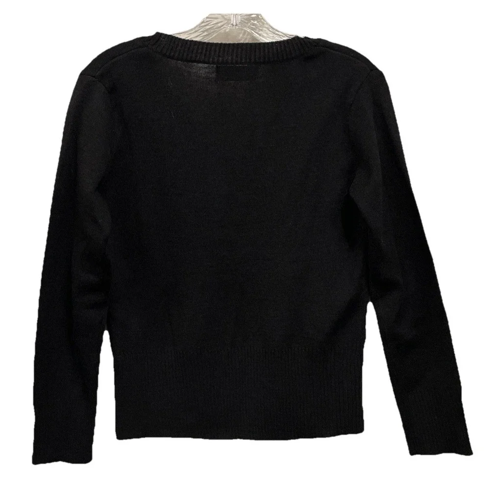 S A 2 Black Long Sleeve Beaded V Neck Pullover Sweater Women's‎ Size Small